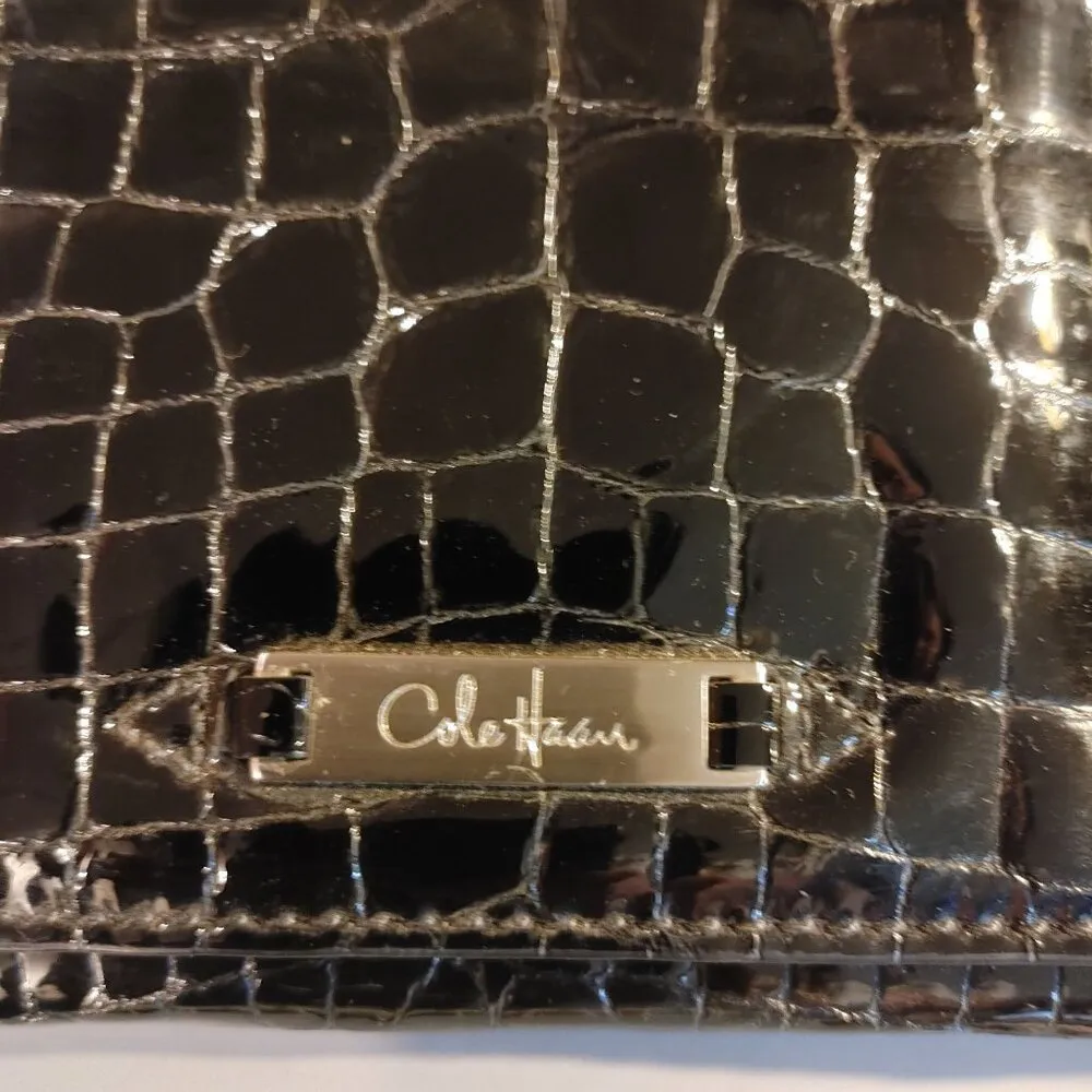 Cole Haan Black Patent Leather Crocodile Clutch Bag Purse Wallet - Image 6