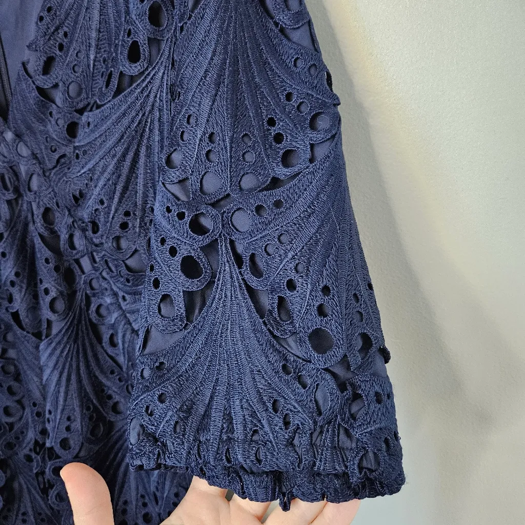 Adelyn Rae Harper Lace Mini Dress Cocktail Scallop Navy Blue Empire-waist V-neck - Image 8