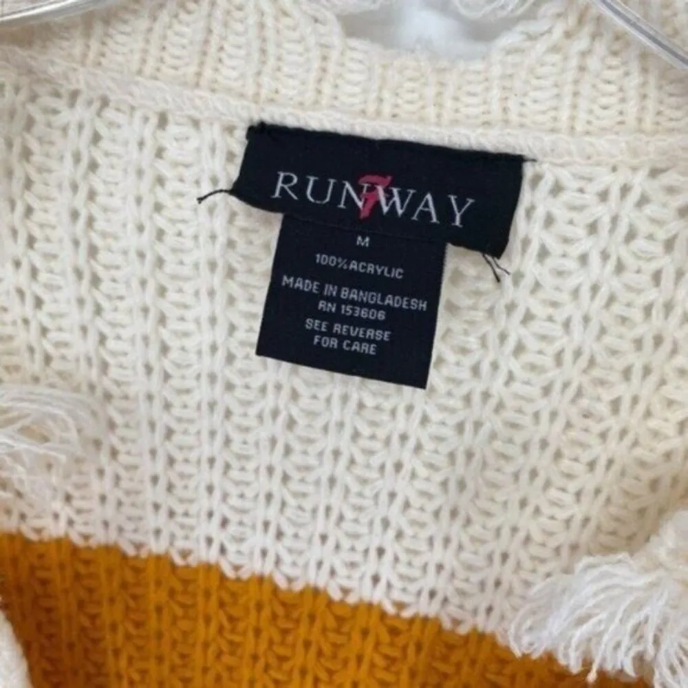 Runway 7 Frayed Knit Colorblock Sweater Red Size M - Image 4