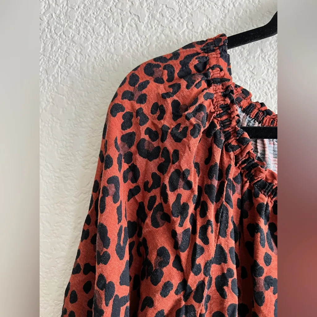 Knox Rose Large Burnt Orange Leopard Print Smocked Waist Flowy Pullover Dress - Image 8