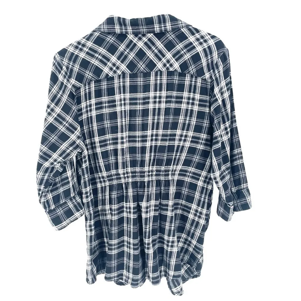 TORRID Plaid Challis Button Down Pocket Gem Studded Cinched Western Flannel Top - Image 3