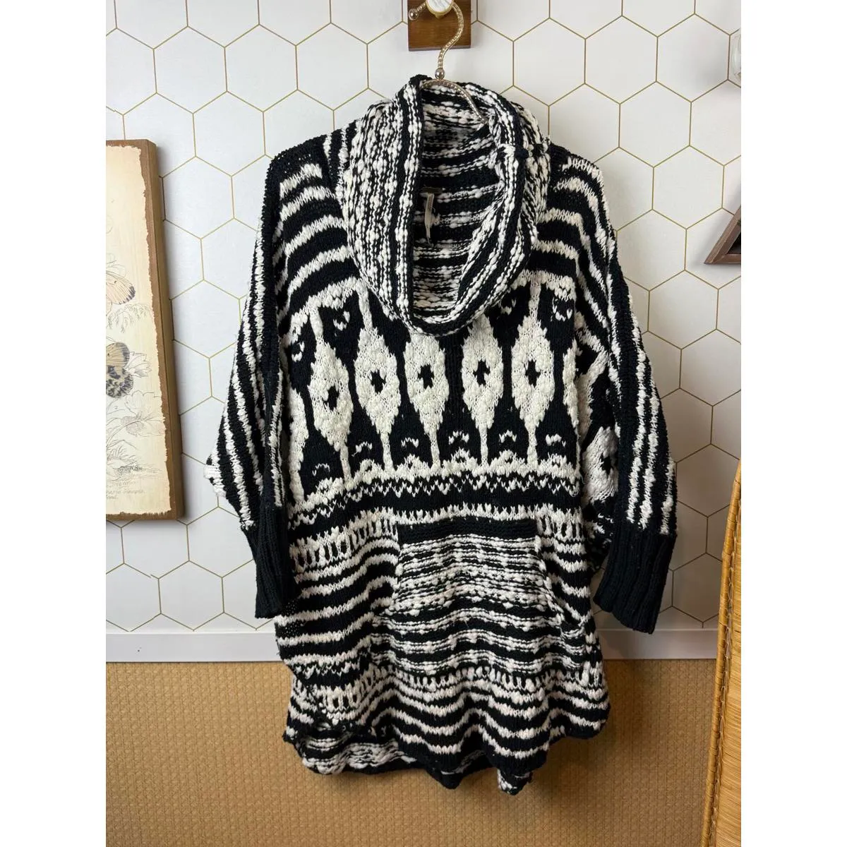 Free People Black and White Oversized Rosie Lee Poncho Sweater - Size - Small - Image 6