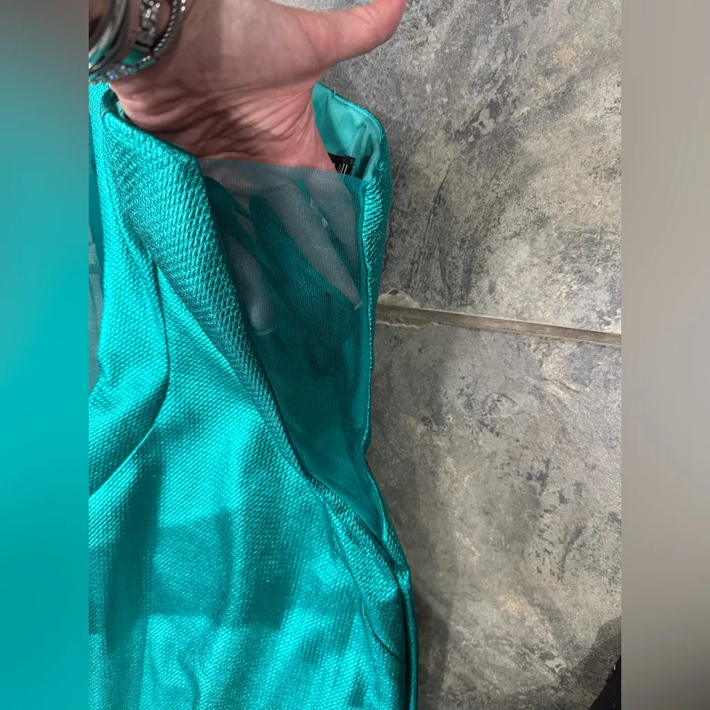 New! Jovani 02136 Metallic Fitted One Shoulder Prom Dress Aqua Green Sz‎ 00 $500 - Image 8