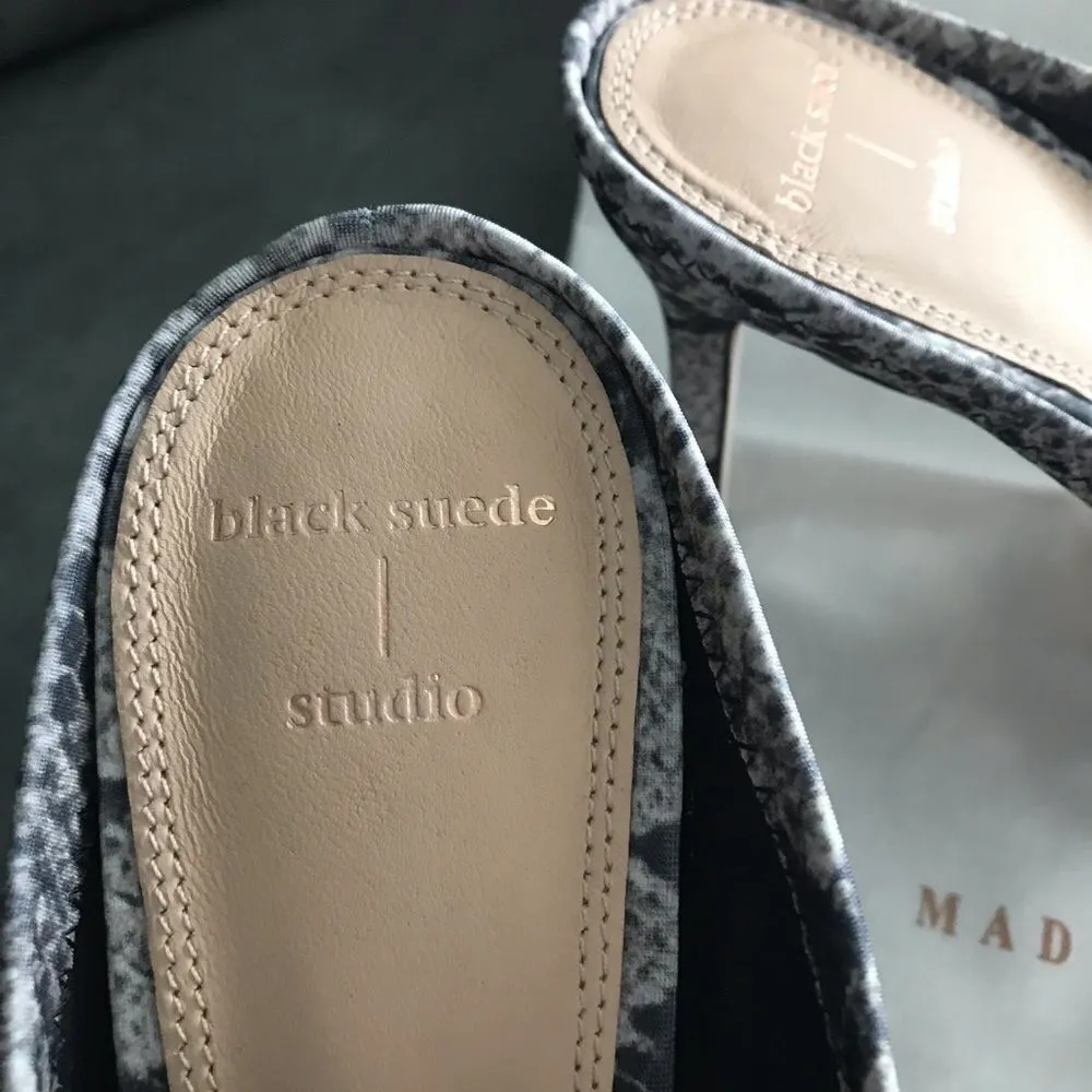 Black Suede Studio stiletto heel mules NIB snake embossed size 7 gorpcore - Image 9