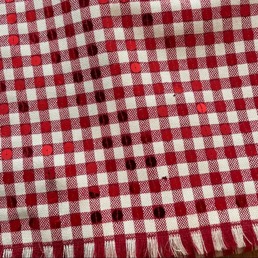 MOSCHINO red/ecru gingham, sequins halter dress, size US 8/IT 42, made in Italy - Image 14