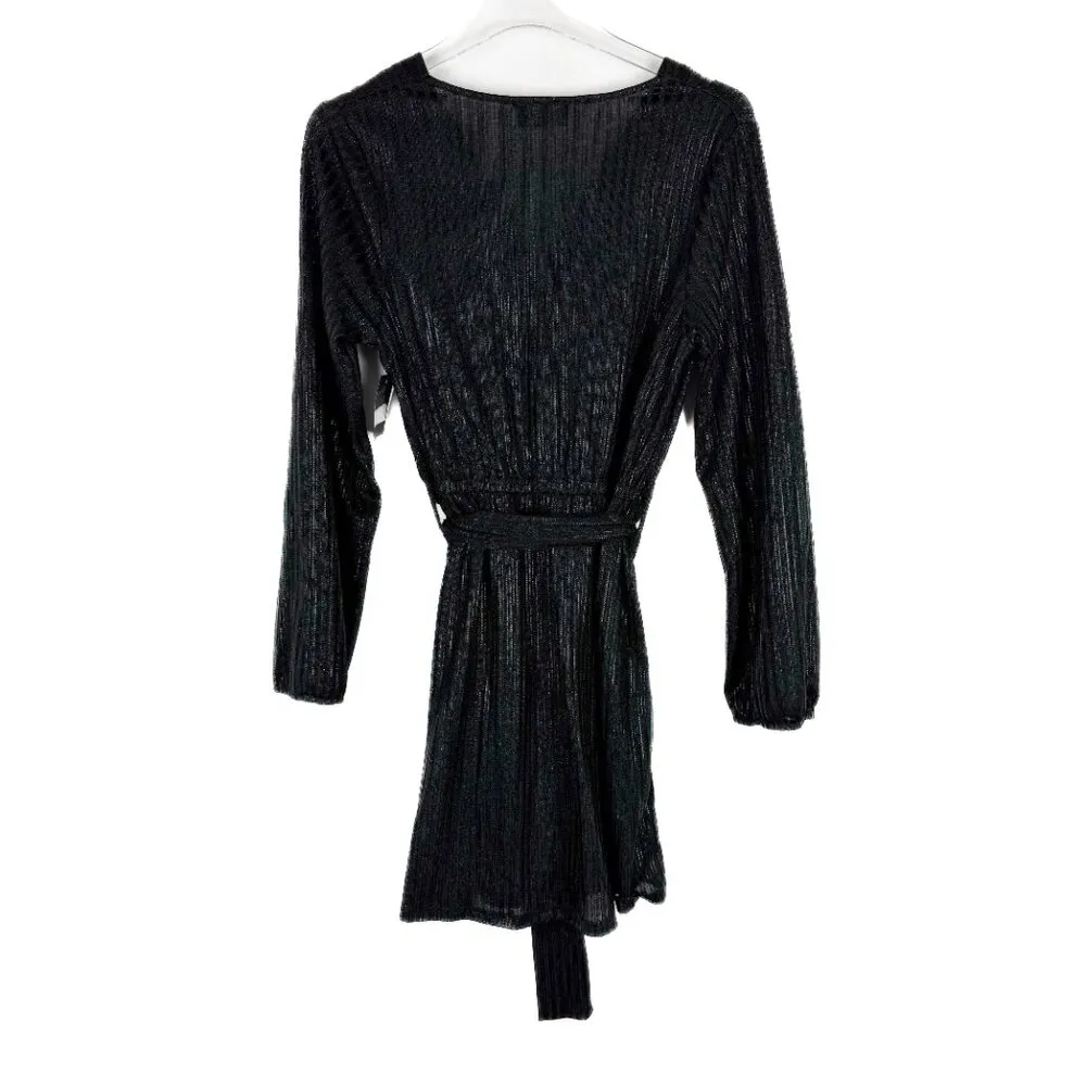 NWT  Long Sleeve Ribbed Metallic V-Neck Dress Black Size Small S NEW - Image 8