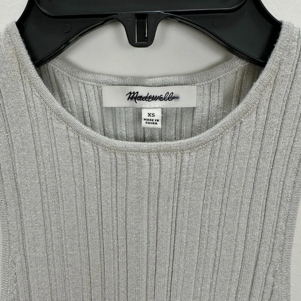 Madewell The Signature Shimmer Knit Cutaway Sweater Tank Ribbed Gray XS NWT - Image 10