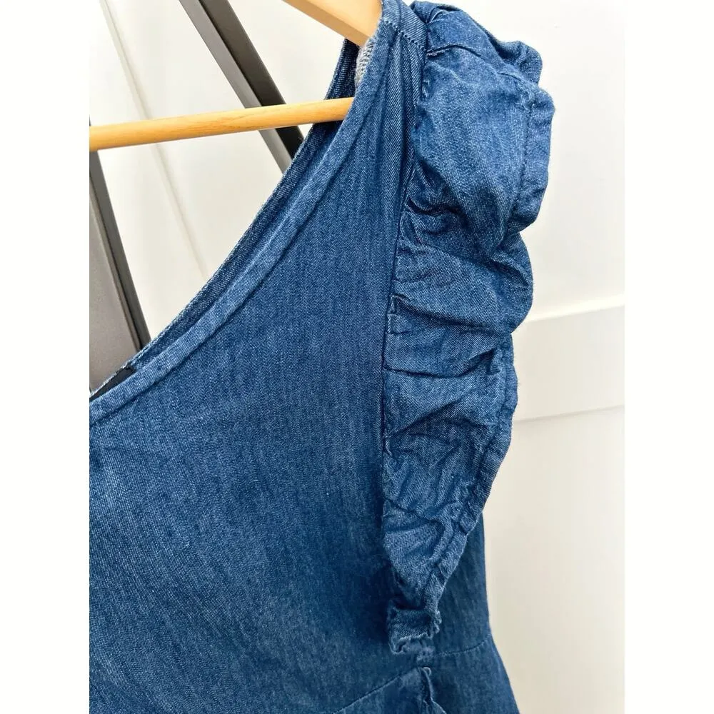 Denim Ruffle One Shoulder Dress 
BDG Urban Outfitters Size Medium Cotton Western - Image 2