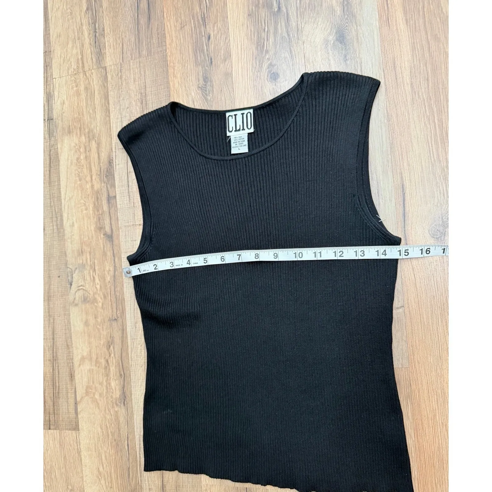 CLIO Black Ribbed Silk Cotton Sleeveless Tank Top Women's Size L Size L - Image 7