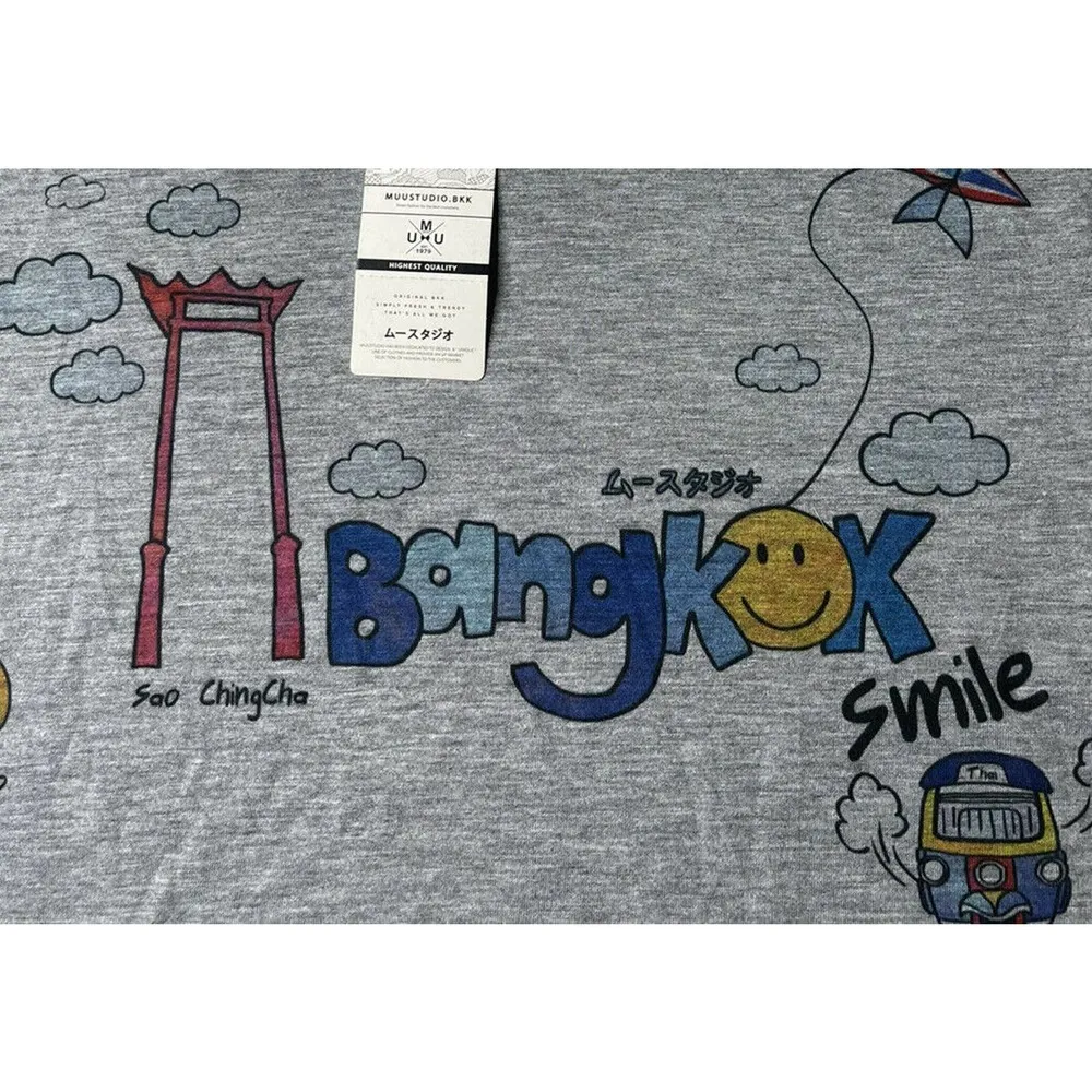 NEW Muustudio Muunique Bangkok Drawing Artist Gray Tourist Souvenir T - Image 3