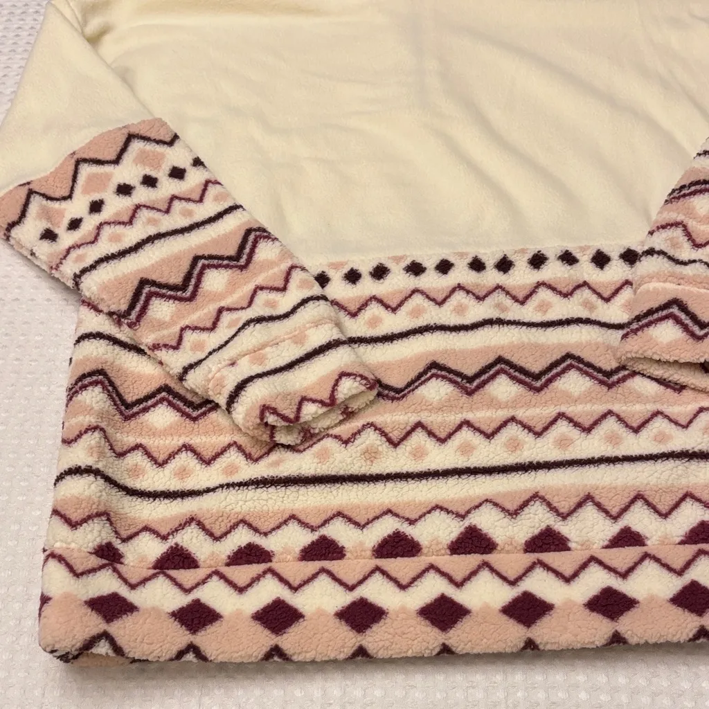 NEW! COMO VINTAGE Fleece Hoodie Sweatshirt Size L Ivory Pink Purple Geometric - Image 13