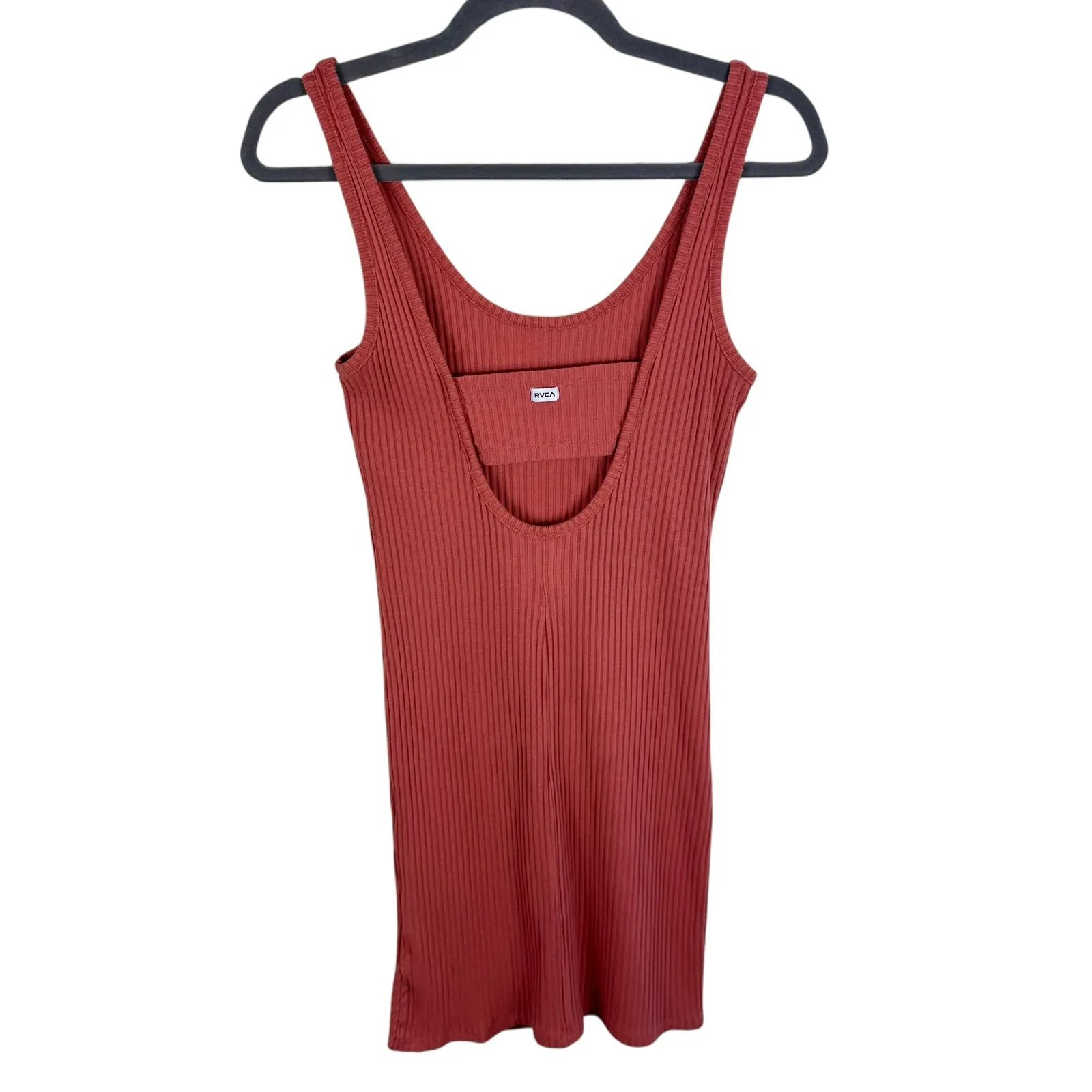 RVCA Pink Salmon Stretchy Ribbed Knit Scoop Neck Mini Bodycon Tank Dress Size M‎ - Image 2