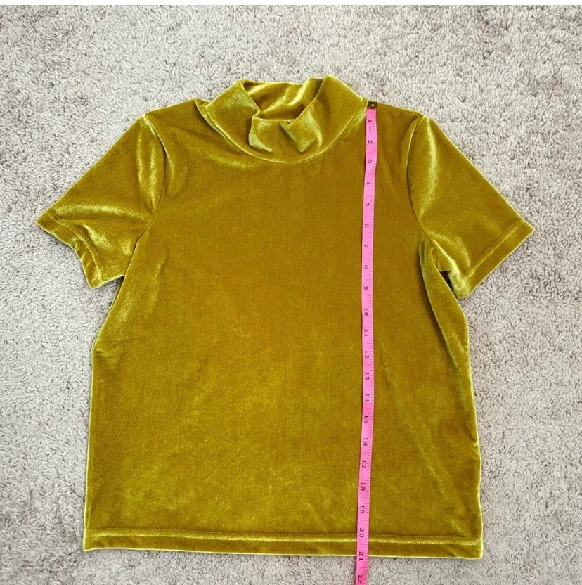 Velvet Short Sleeve Top | Size XS (mustard color) - Image 7