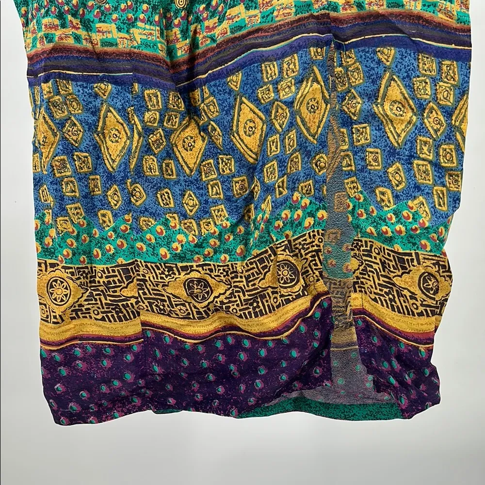 Karin Stevens Teal purple Gold vintage 90s Patterned Dress floral rayon 8 retro - Image 5