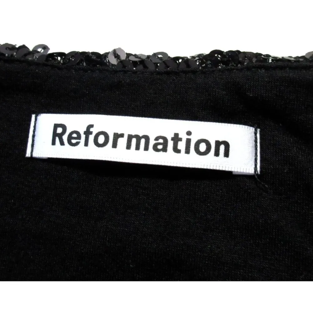 NWT Reformation Ireland Mini Black Chevron Two-tone Sequin Wrap Dress S - Image 4