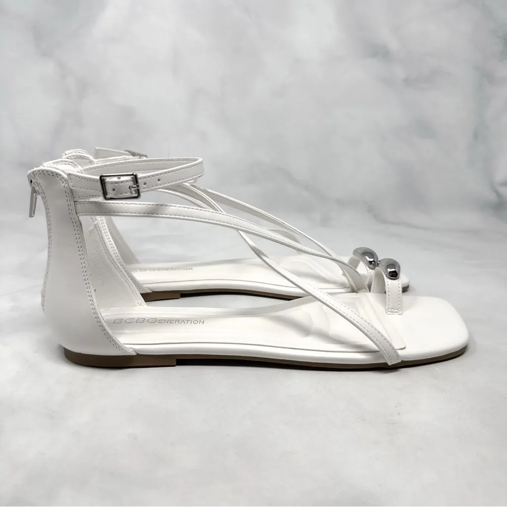 NEW BCBGeneration Kline Embellished Toe Ring Strappy Square Toe Flat Sandals 10 - Image 4