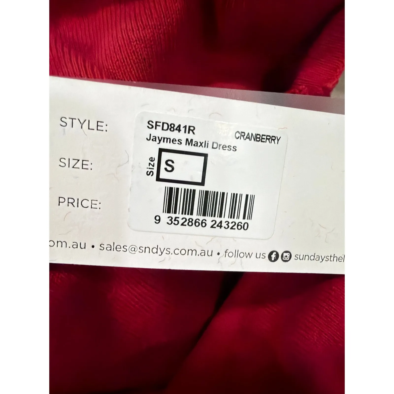 SNDYS xREVOLVE Jaymes Off Shoulder Stretch Knit Old Money Cranberry Maxi Dress S Red - Image 5