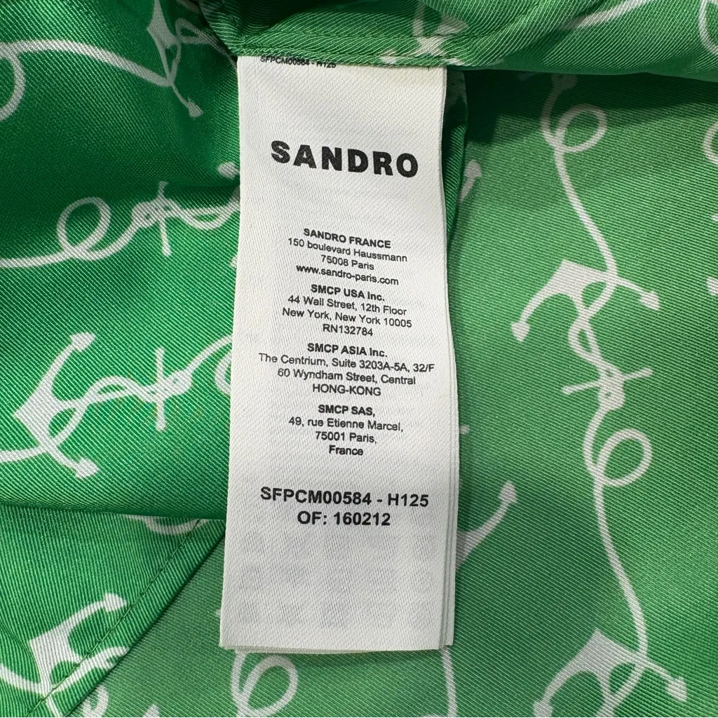 🌟SANDRO🌟 NAUTICAL PRINT SHORT SLEEVE BUTTON FRONT SHIRT BLOUSE GREEN SZ 0 XS - Image 7