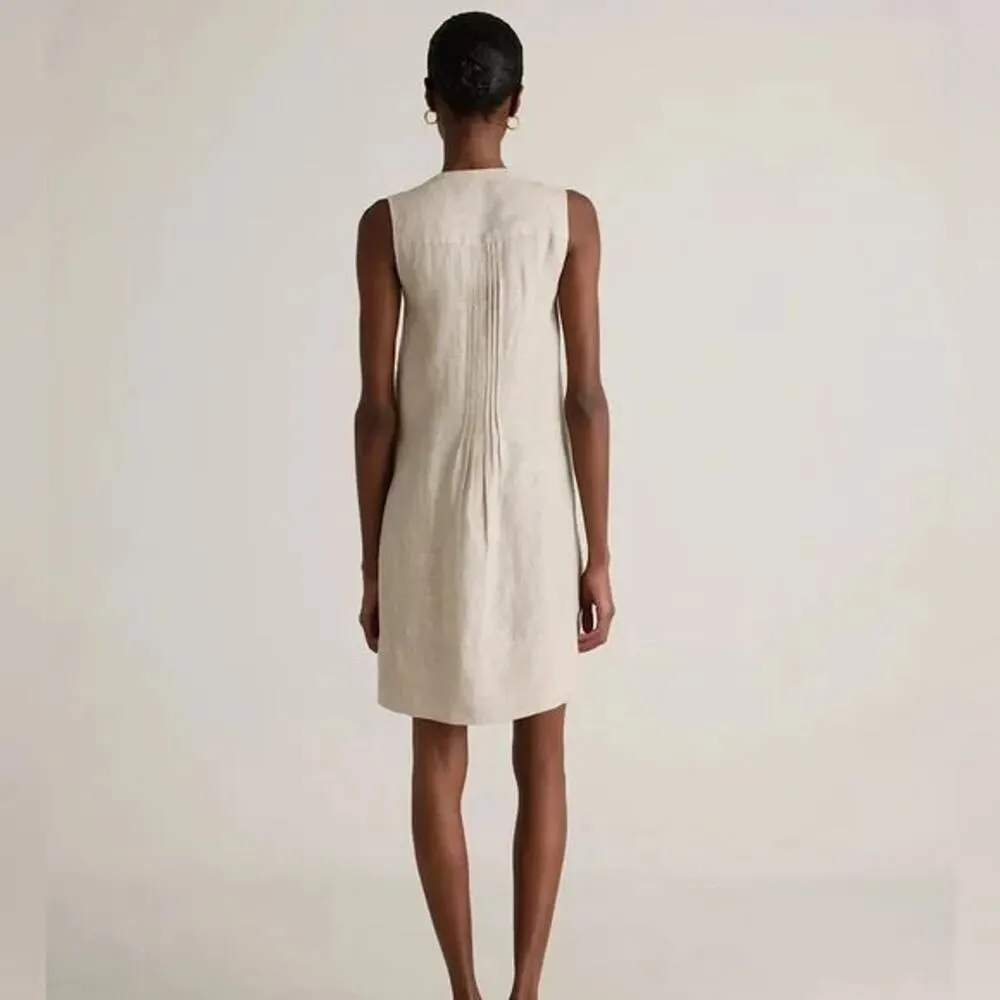 Quince European Linen Swing Dress Small Beige Flax Color Sleeveless Pintuck - Image 15