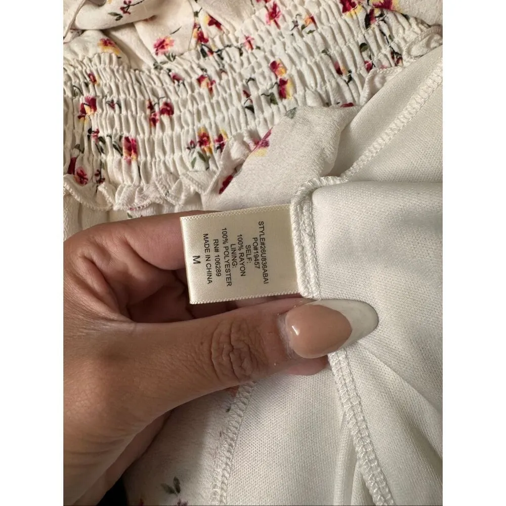 ROW A White Floral Smocked Waist Dress Women’s Size M Size M - Image 6
