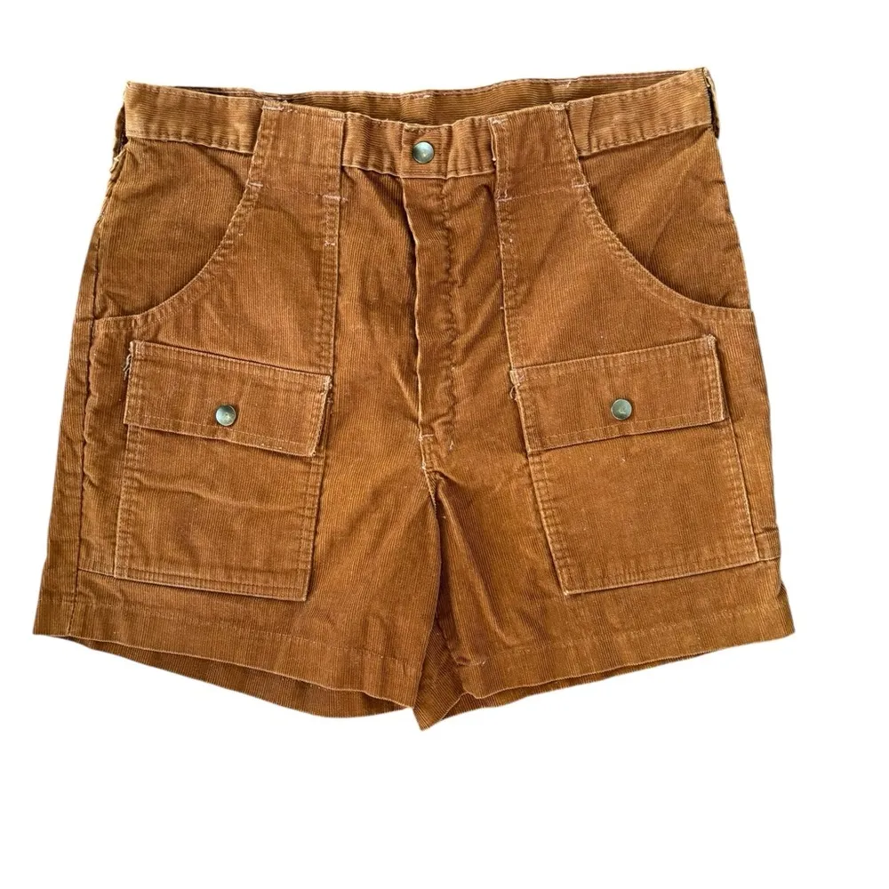 VTG Woolrich Corduroy Utility Shorts Size 12 Rust High Waisted Cargo Pockets - Image 2
