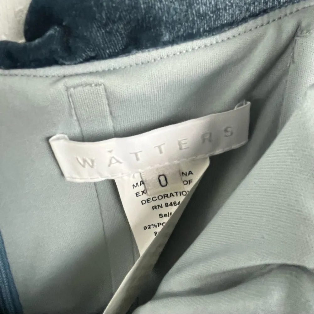 WATTERS Evelyn Steel Blue Stretch Velvet Off Shoulders V - Image 3