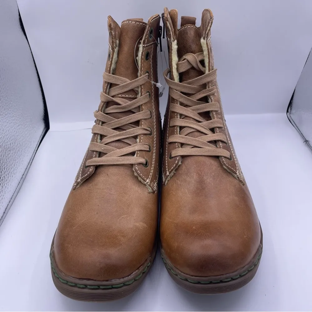 leather fur fleece lined tan lace up boots Size 9 - Image 13