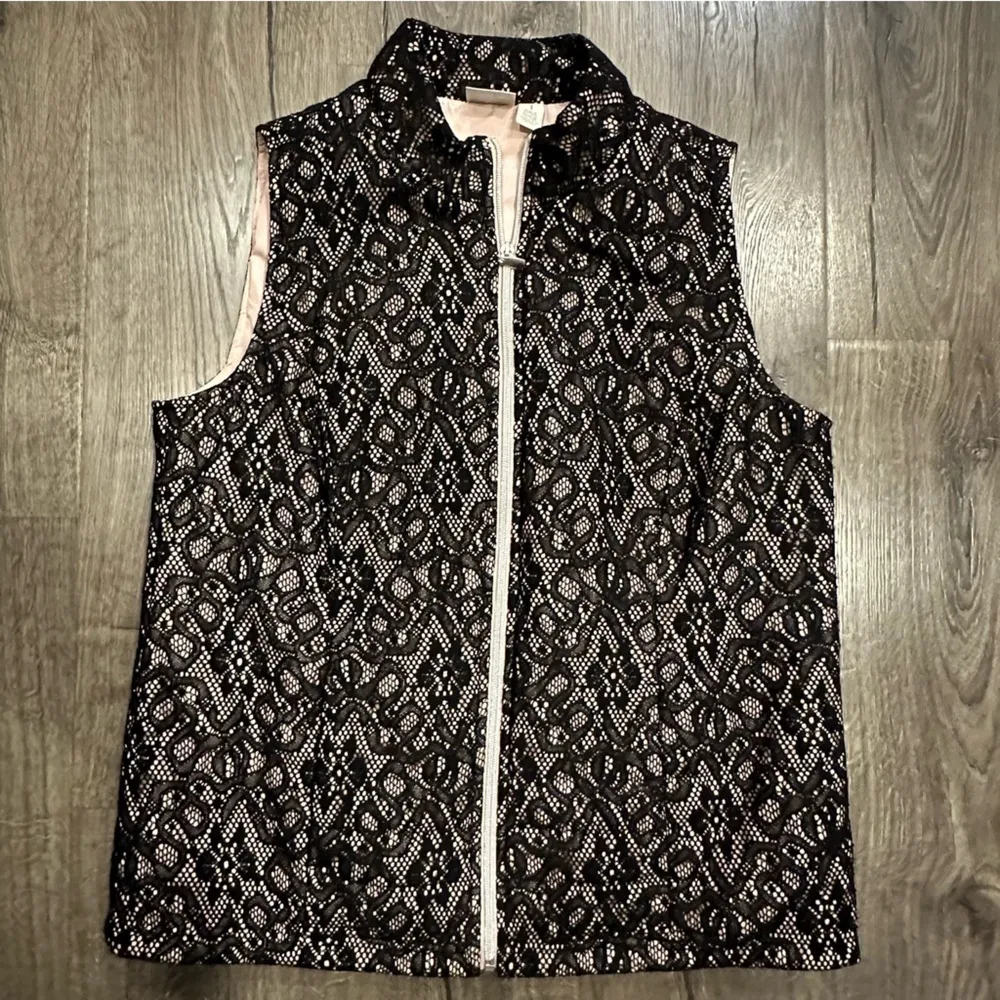 Zenergy By Chico's Women's M Sheer Vest Black Lace Light Pink Fairy Whimsigoth - Image 3