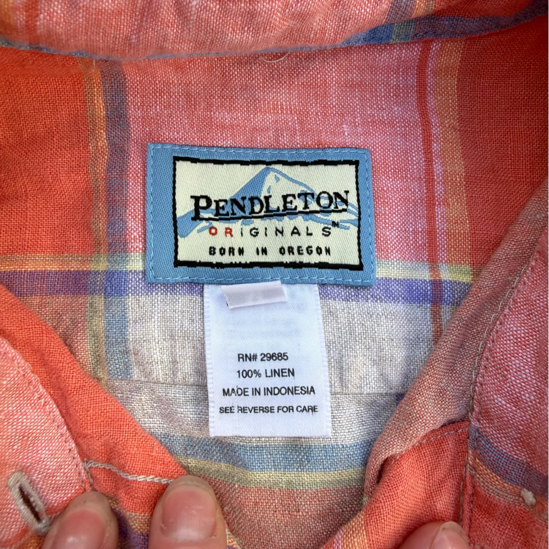 Pendleton Linen Plaid Button-Down Shirt - Coral and White - Image 4