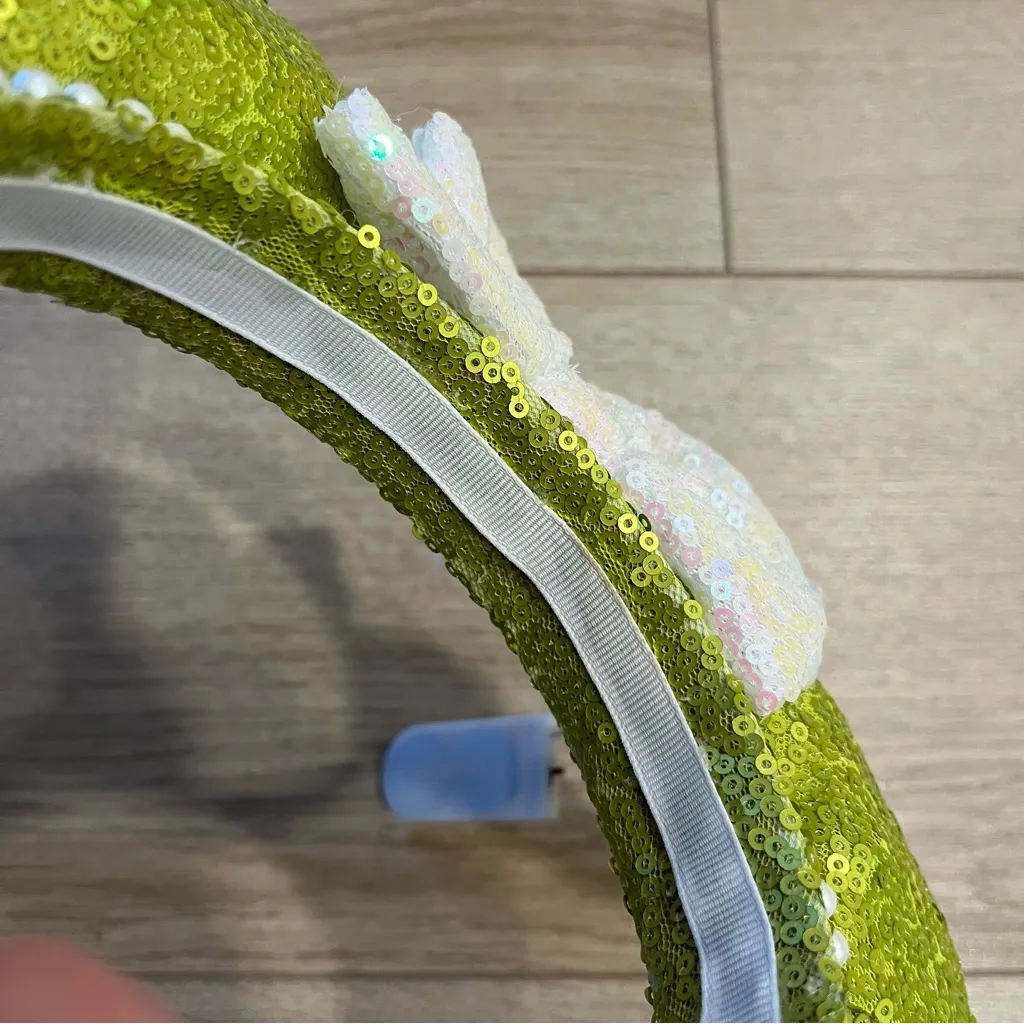 Disney Minnie Mouse Tinkerbell Green Sequin Pearl Bow Ears - Image 3