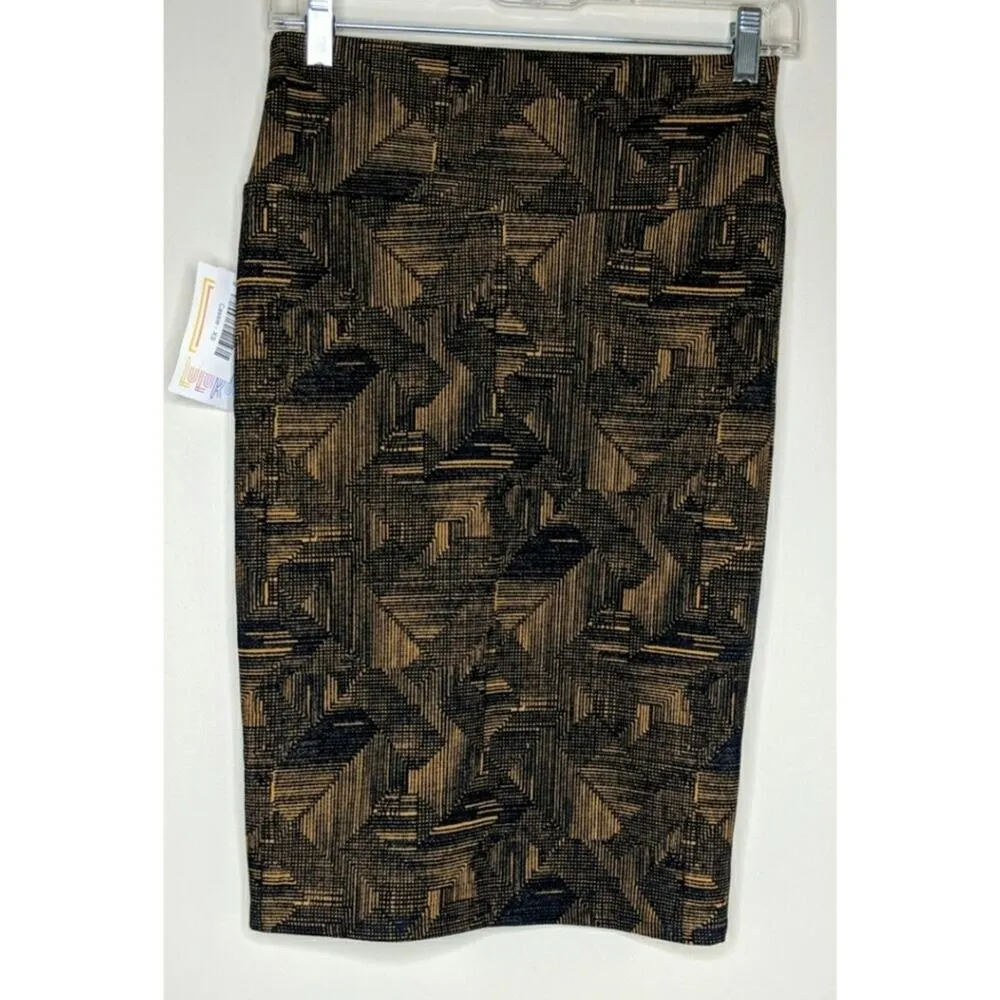 LuLaRoe Printed Cassie Skirt Pencil Brown Black Print XS New - Image 3