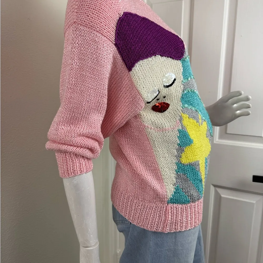 Nannell Pastel Colored Hand Knit Sweater Size Medium Pink - Image 9