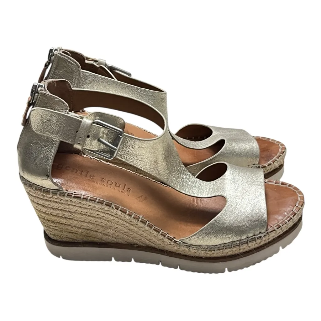 Gentle Souls Elyssa Easy T-Strap Gold Metallic Leather Espadrille Sandal 8.5 - Image 8