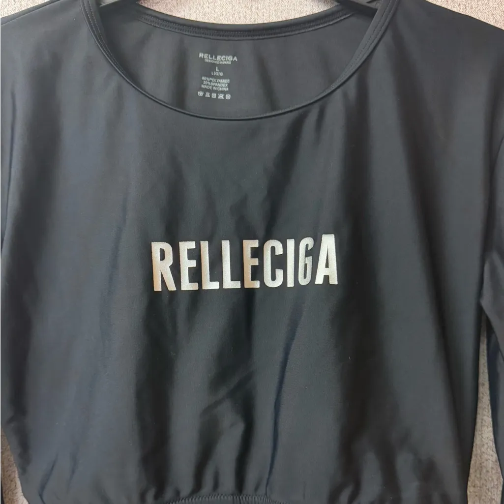 RELLECIGA Women's Size Large Black Swim Shirt Rashguard Long Sleeve‎ Crop Top - Image 2