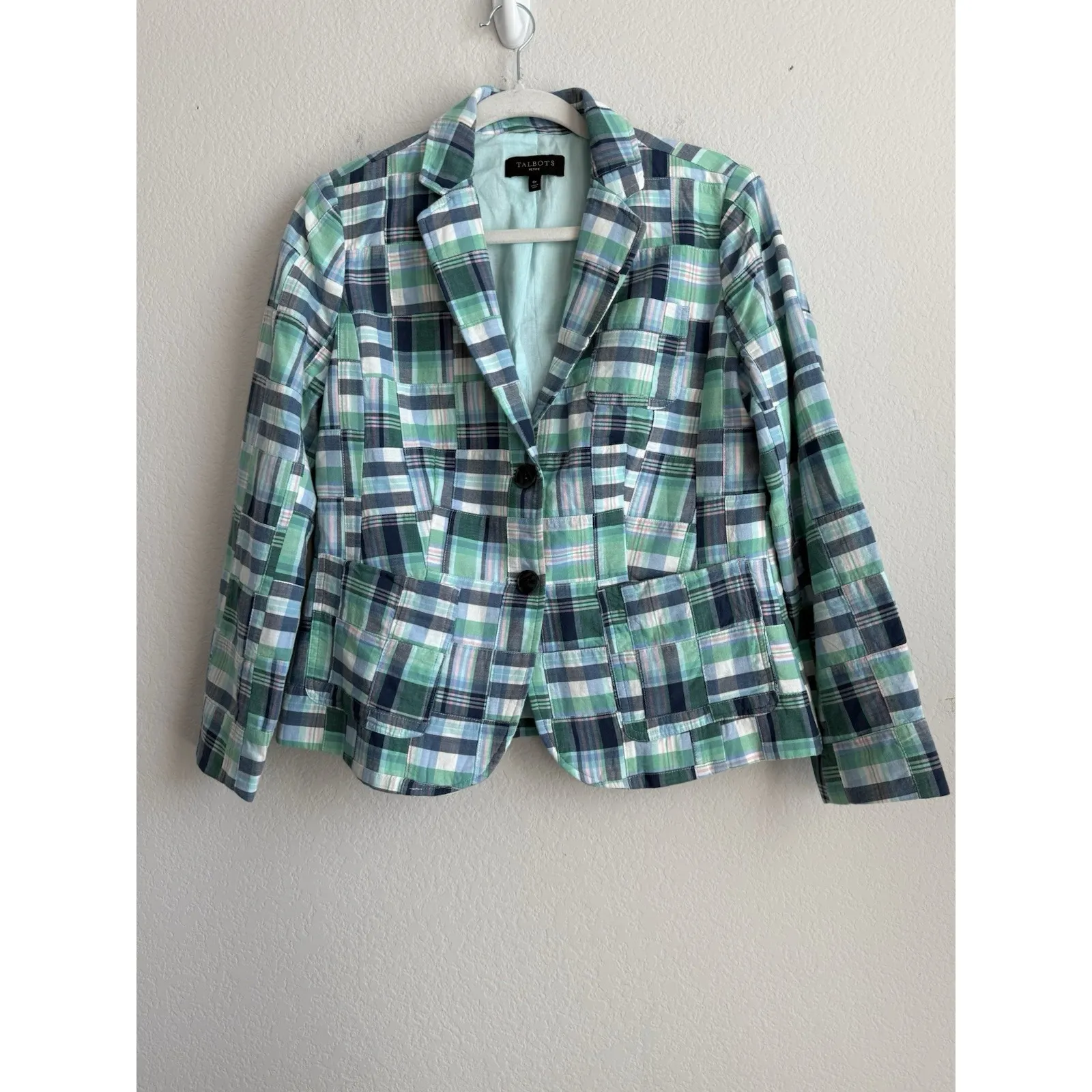 Talbots Blazer Women's 8‎ Petite Seersucker Madras Plaid Patchwork Lined Preppy - Image 4