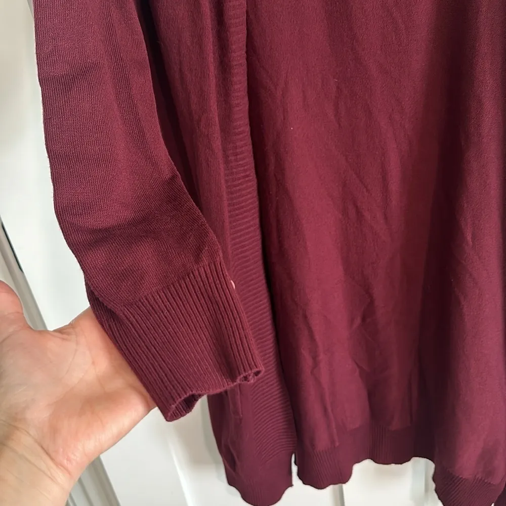 Cherish Women's Size M Open Front Longline Cardigan Sweater Maroon Red Ribbed - Image 3