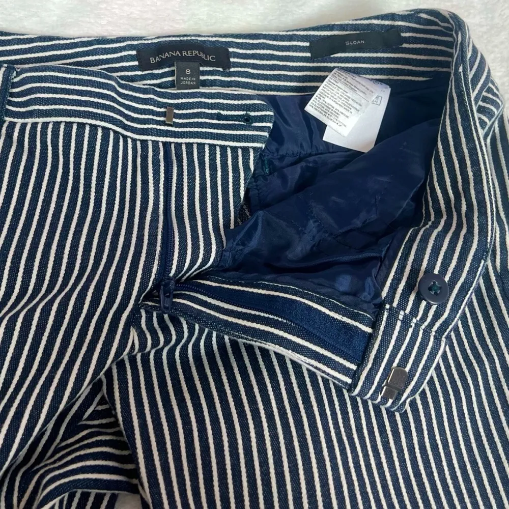 Banana Republic Sloan Low Rise Skinny Ankle Pants Pinstripe Navy Blue White Sz 8 - Image 7