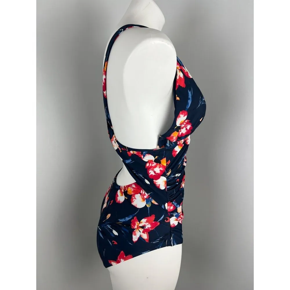 Tommy Hilfiger Navy Floral One Piece Cross Back Swimsuit - Image 2