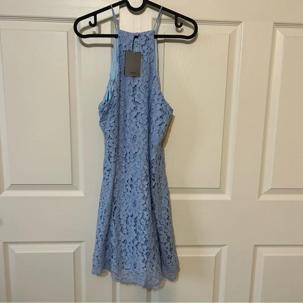 NBD x Revolve Bria Halter Light Blue Lace Dress - Image 8