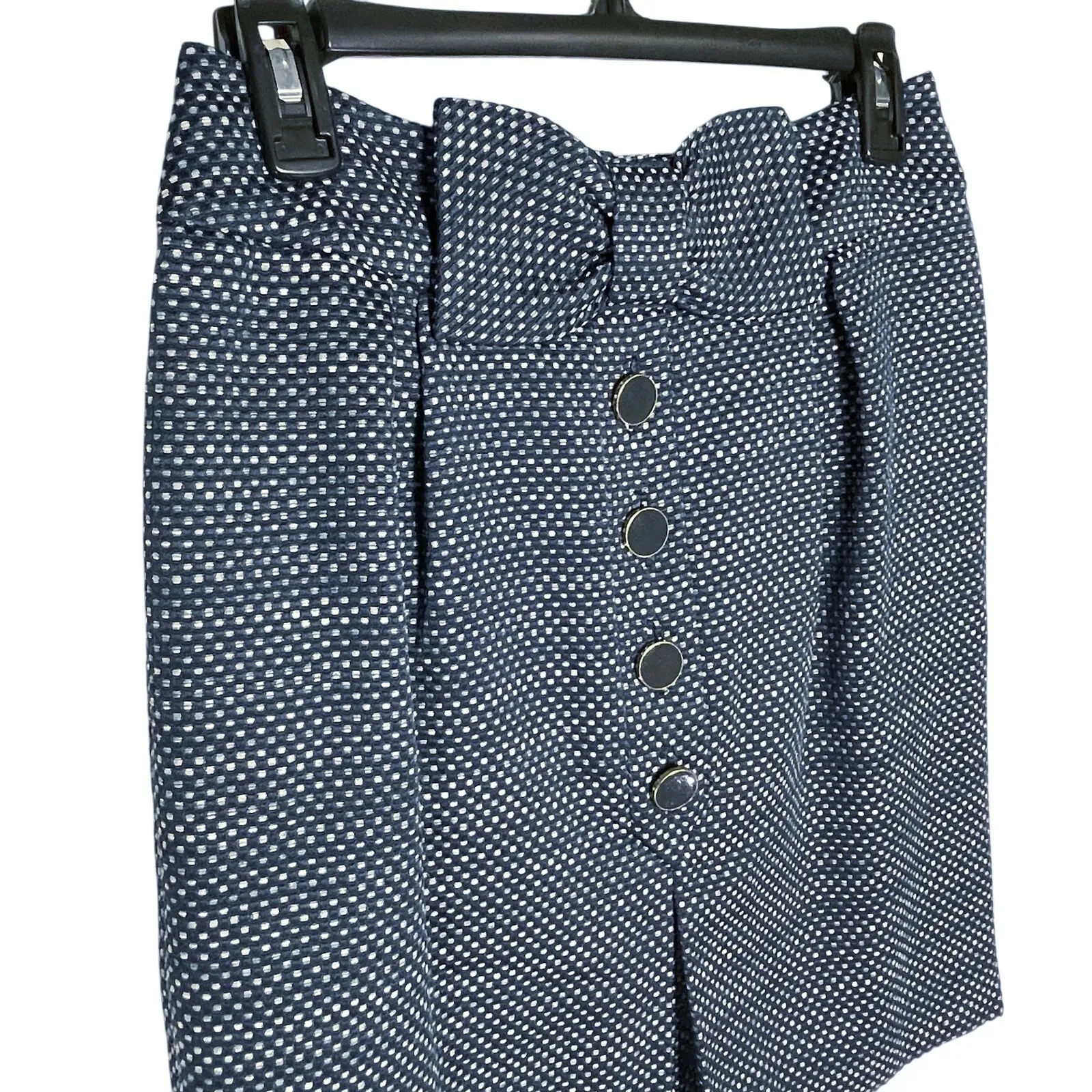 ANTHROPOLOGIE LIEFSDOTTIR Women’s Blue Tweed Bow Button Up Mini Skirt - Image 2