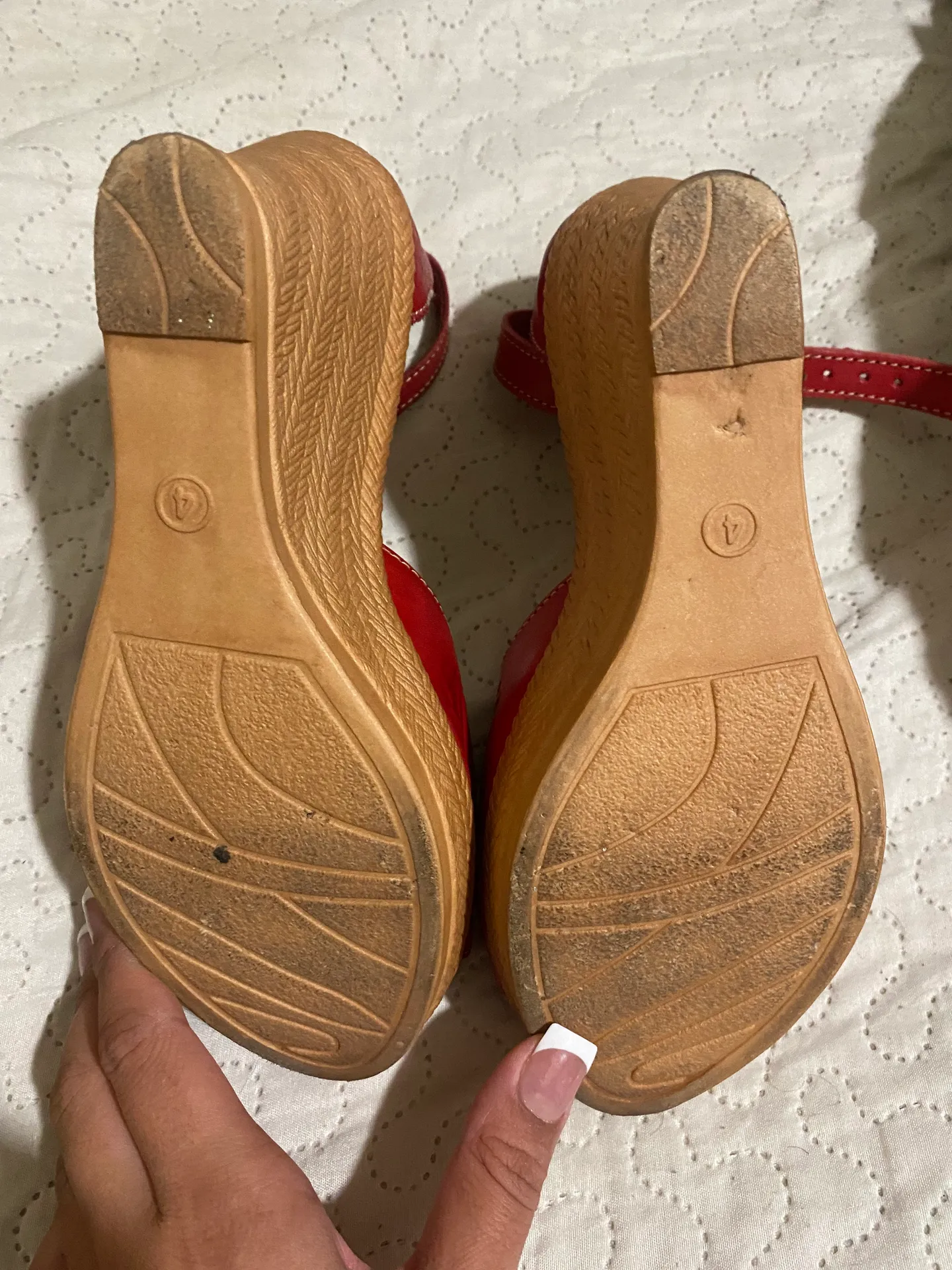 Red leather wedge sandals Size 6.5 - Image 4