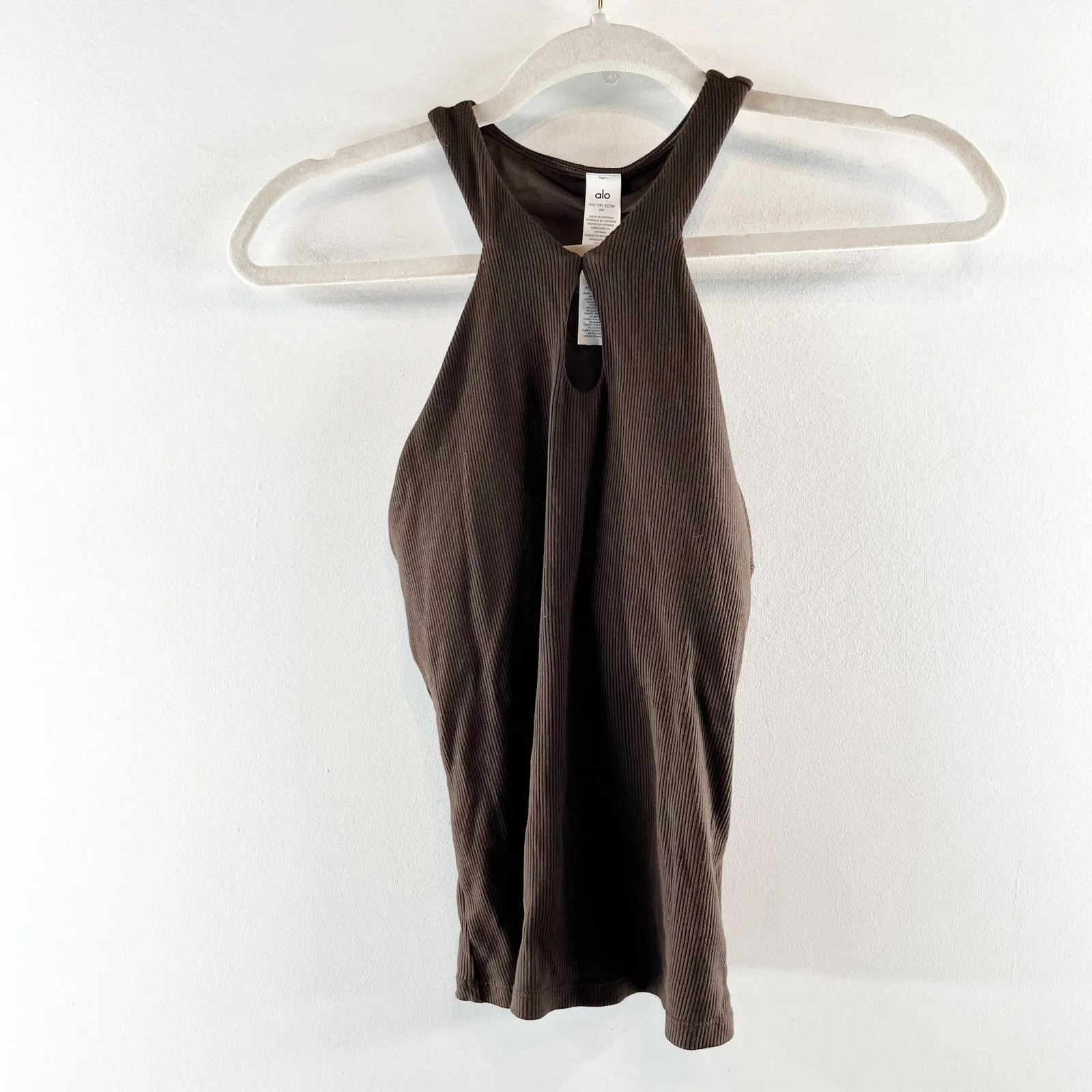 Alo Ribbed Mesmerize Bra Tank Top Keyhole Espresso Brown XS - Image 2