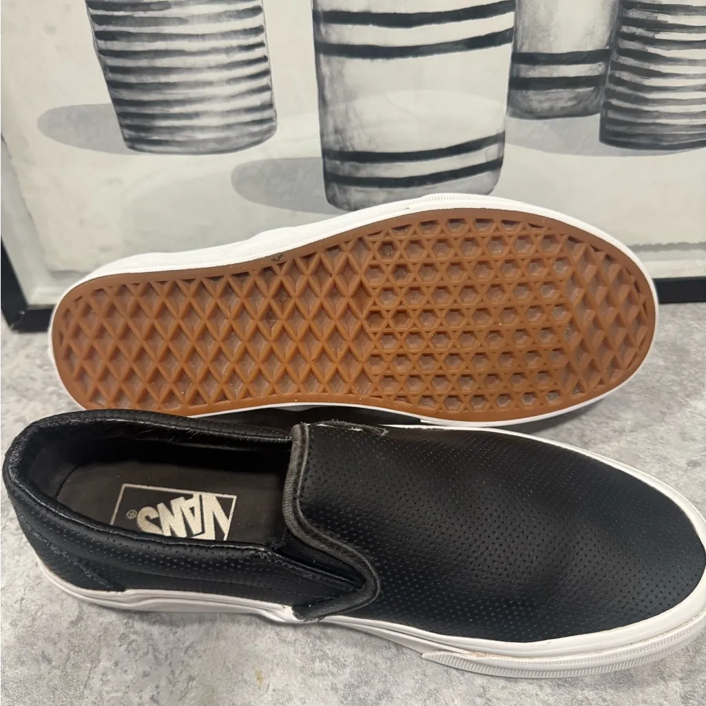 VANS Slip On Skate Shoes Sneakers Black Leather UNISEX 6.5 Men 8 Women - Image 6