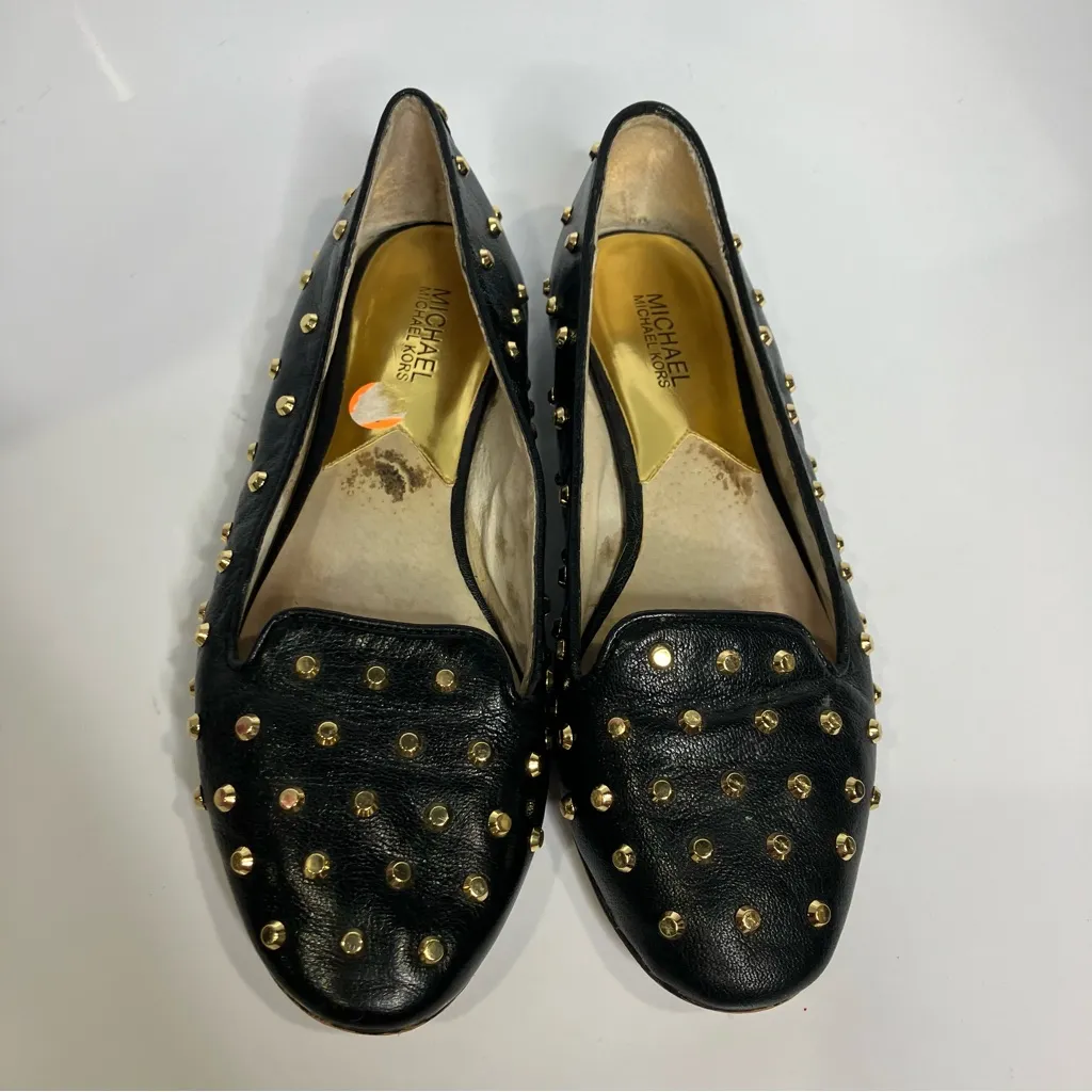 Michael‎ Michael Kors Ailee gold studded flats black leather women’s size 10 - Image 2