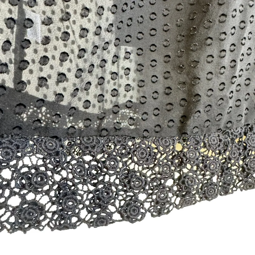 Daniel Rainn Black Sheer Short Sleeve Crochet Detail Silk Blouse Tank Attached S - Image 4