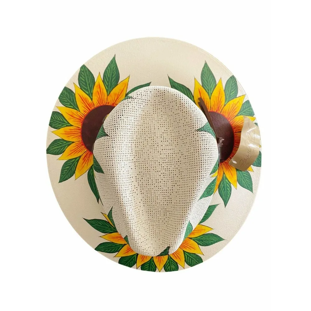 MEXICAN HAT Artisanal Handpainted Fedora Floral Sunflower Sombrero Panama Medium - Image 3