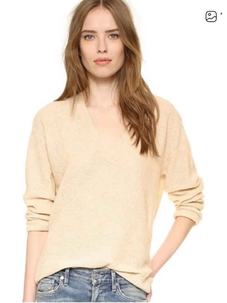 Zadig & Voltaire L Apple Sweater Alpaca Cotton Ecru V Neck Open Weave Pullover - Image 1