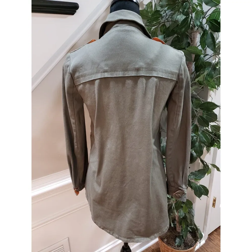 Sweet Rain Women Olive Green Cotton Embellished Full Zip Military Jacket Size S - Image 8
