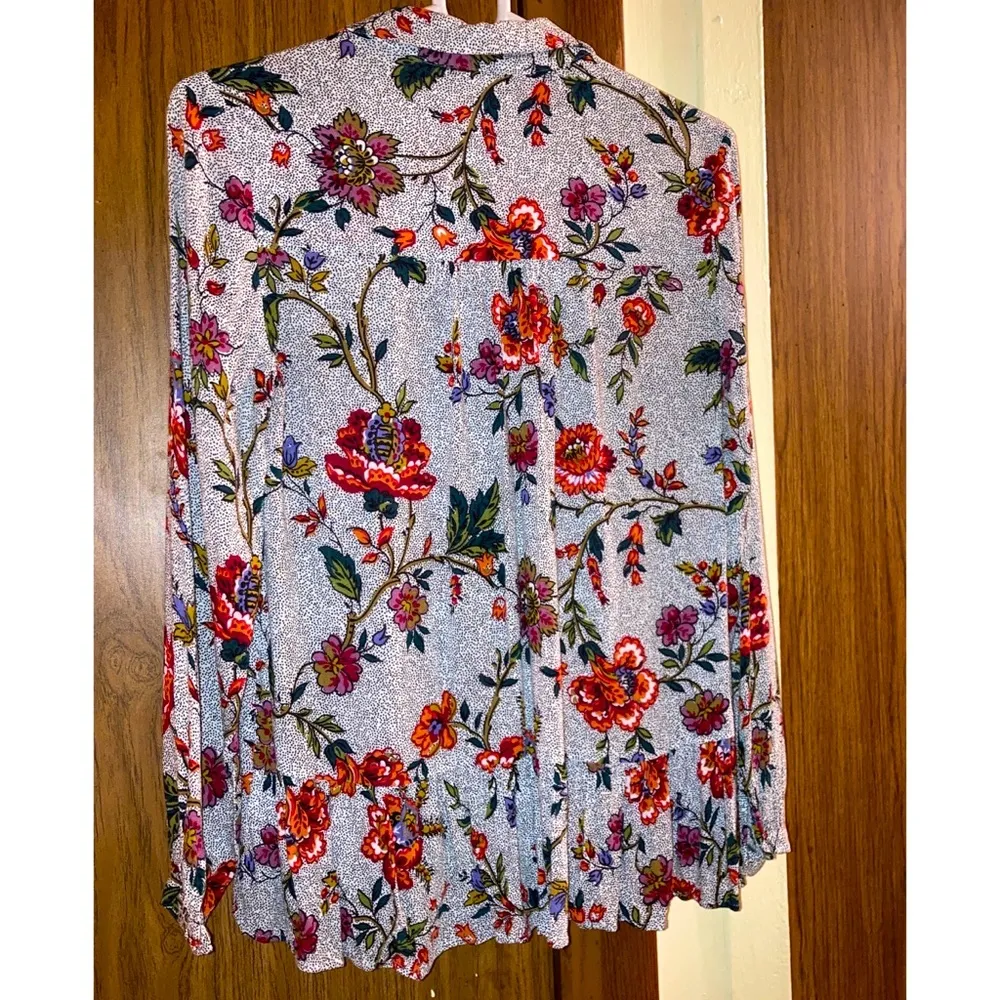 Maeve Anthropologie Bohemian Multicolor Floral Button Down Blouse Size 2 (XS) - Image 2