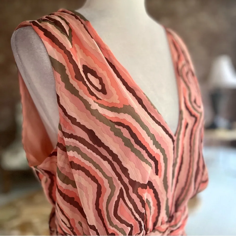 Bar III Dress Striped Tiered Hem Animal Print Coral Sleeveless 10 Cocktail Mini - Image 14